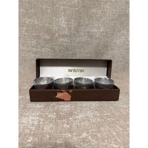 Vintage 80's Nordstrom Set Of 4 Pewter Shot Glasses in Brown Gift Box Silver